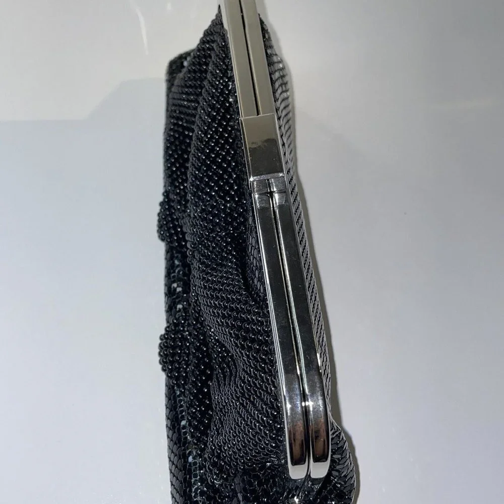 Jessica McClintock Bow Purse Black Metal Mesh Clutch Evening Bag W/ Strap‎ AL4